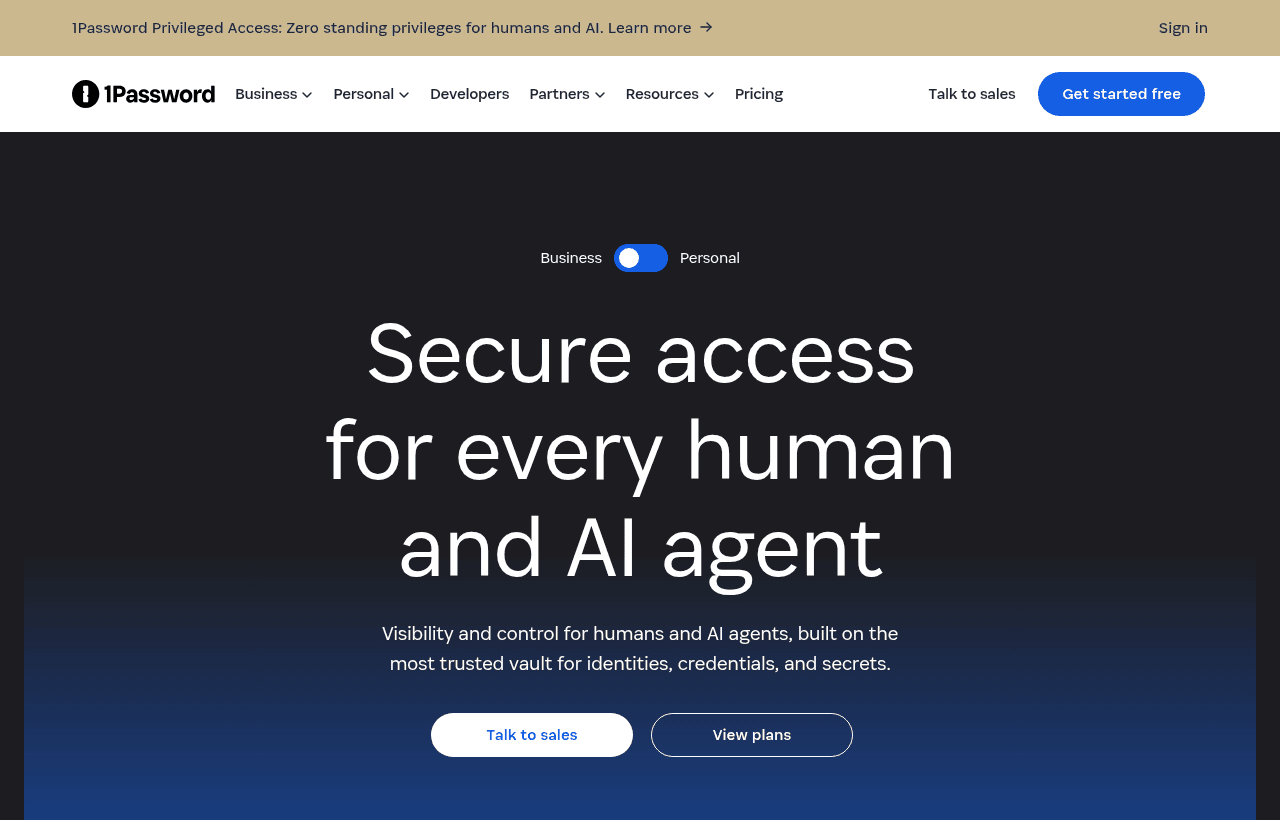 1Password product homepage