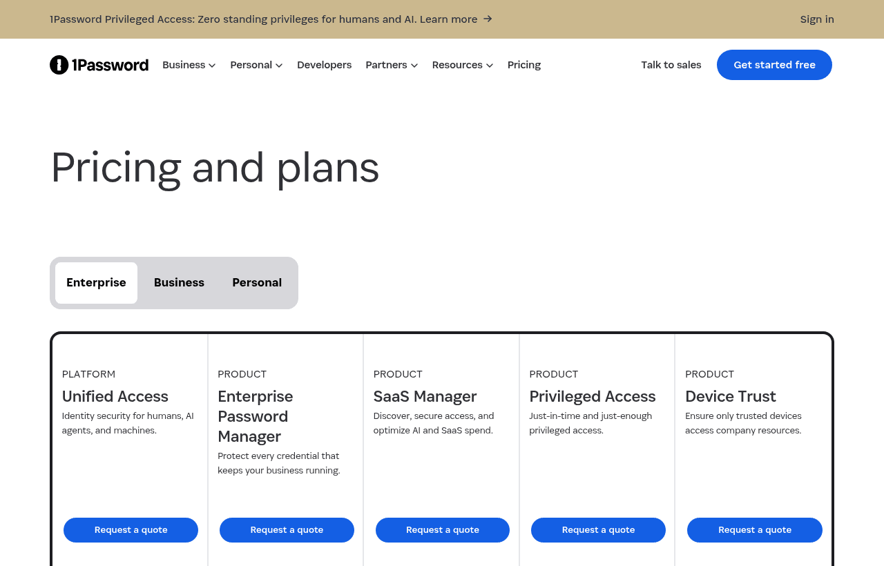1Password pricing and plans
