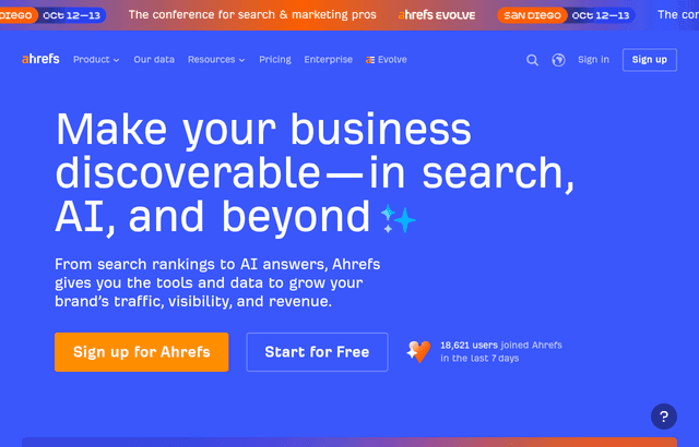 Ahrefs product homepage