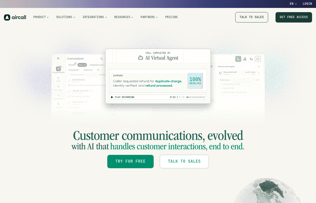 Aircall product homepage