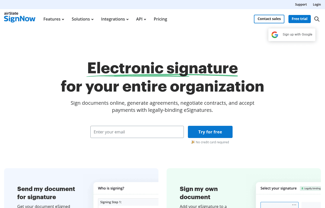 airSlate product homepage