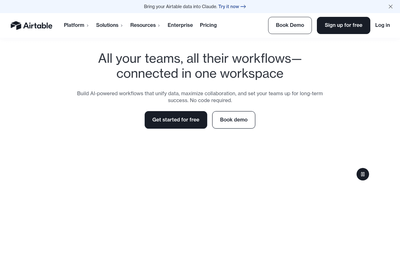 Airtable product homepage