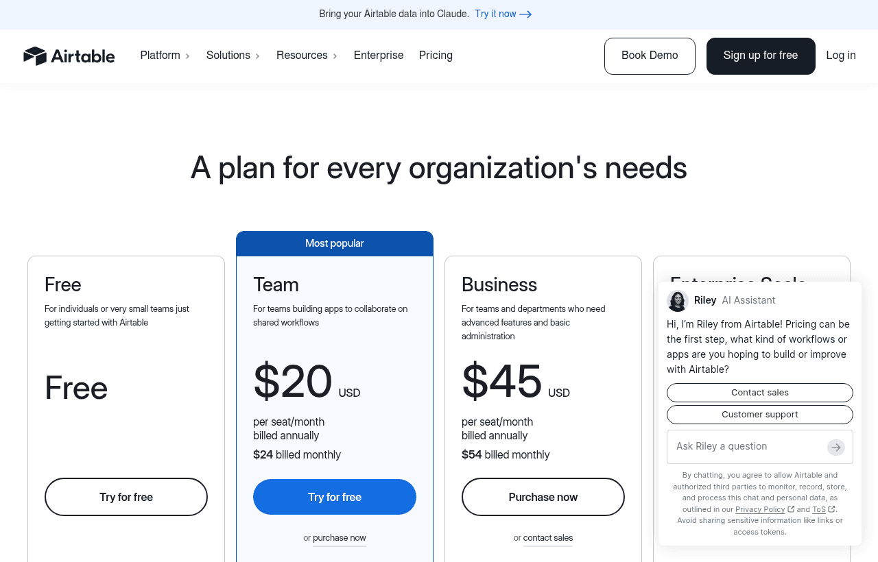 Airtable pricing and plans