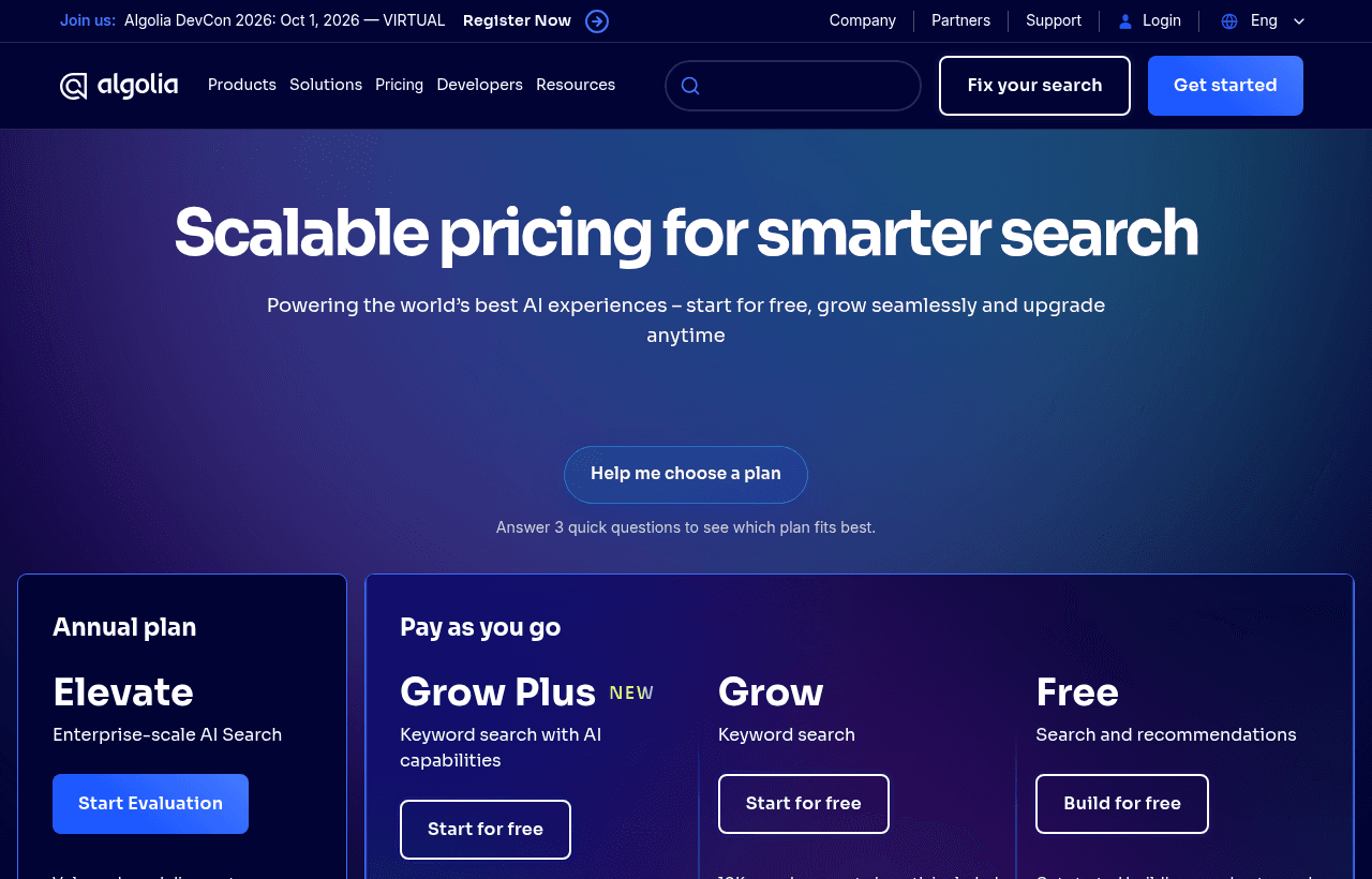 Algolia pricing and plans