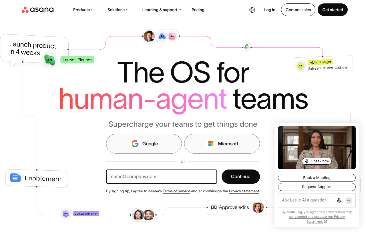 Asana product homepage