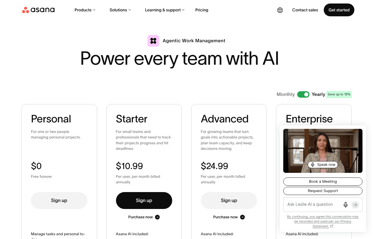 Asana pricing and plans