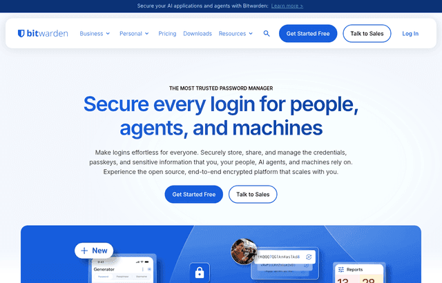 Bitwarden product homepage