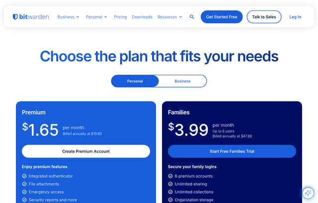 Bitwarden pricing and plans