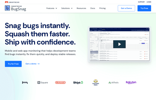 Bugsnag product homepage