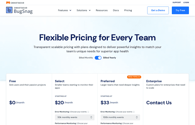 Bugsnag pricing and plans