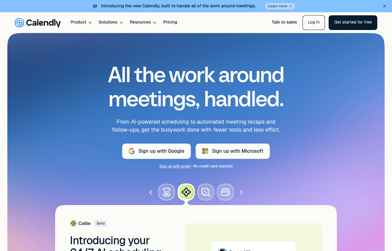Calendly product homepage