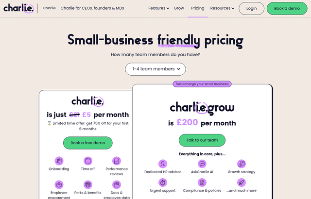 CharlieHR pricing and plans