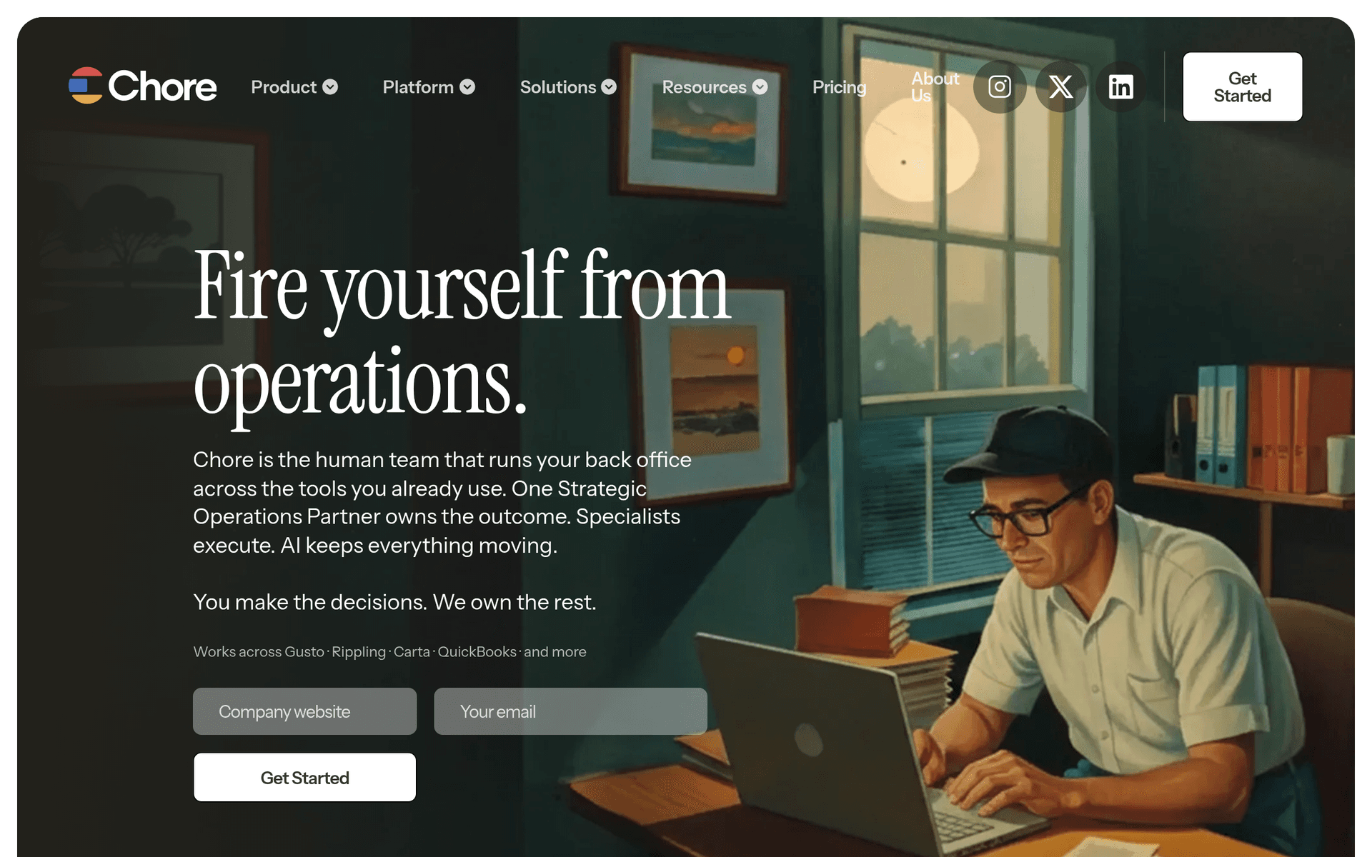 Chore homepage: the human team that runs your startup's back office