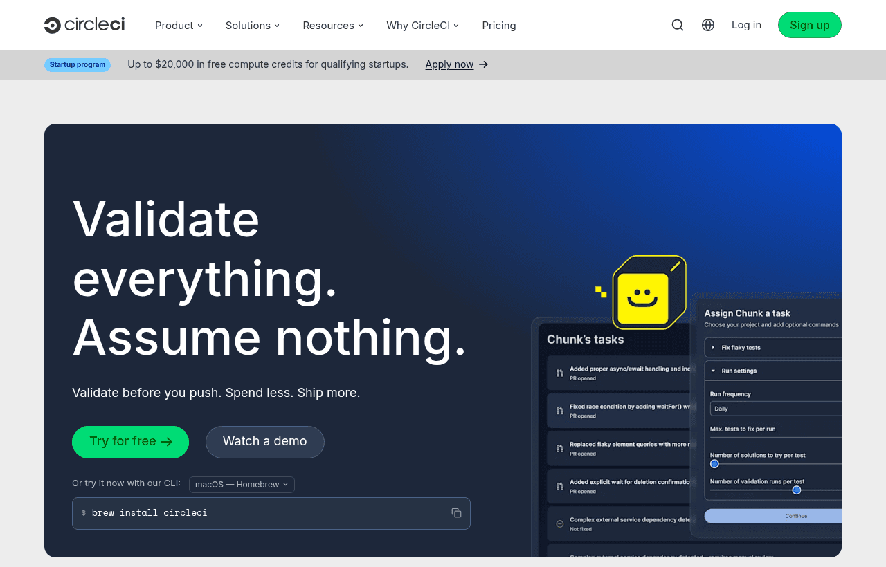 CircleCI product homepage