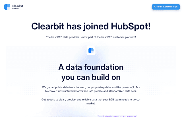 Clearbit product homepage