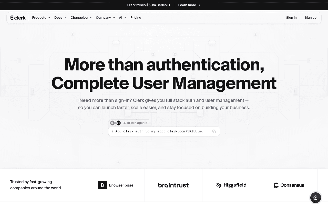 Clerk product homepage