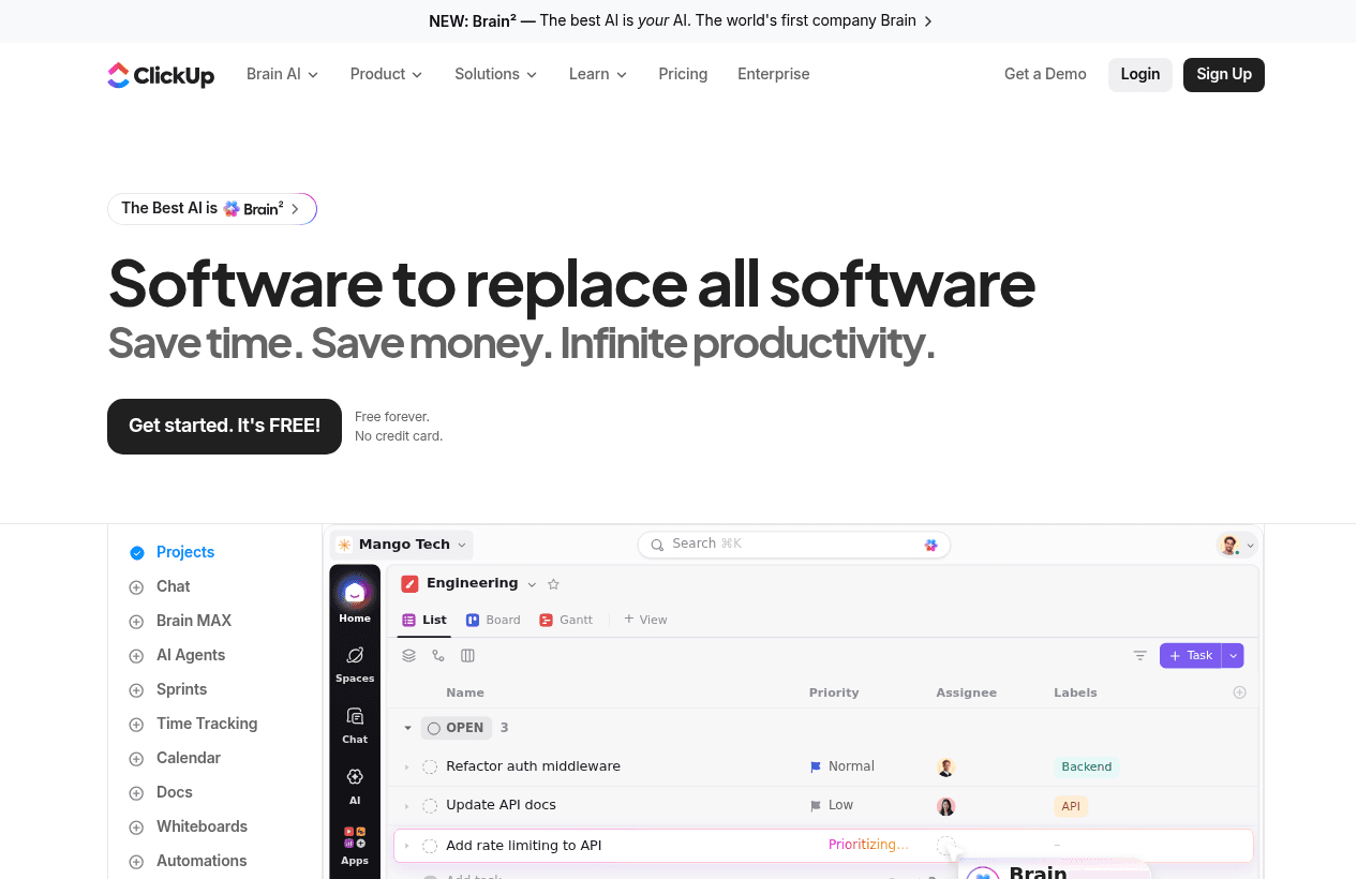 ClickUp product homepage