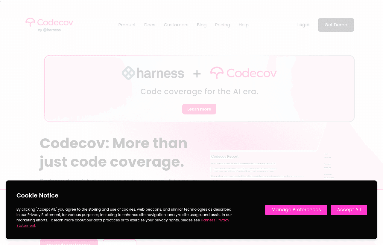 Codecov product homepage