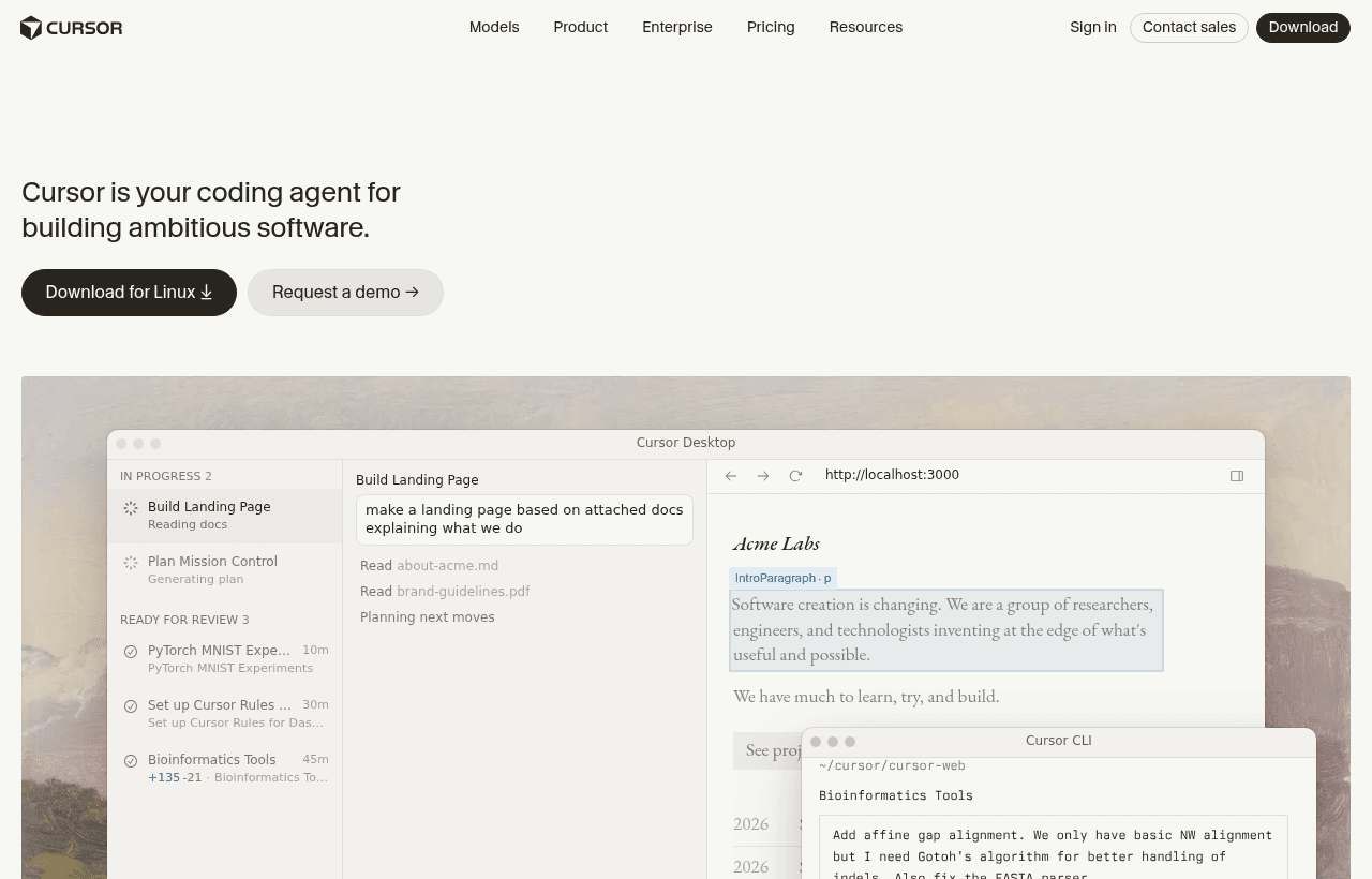 Cursor product homepage