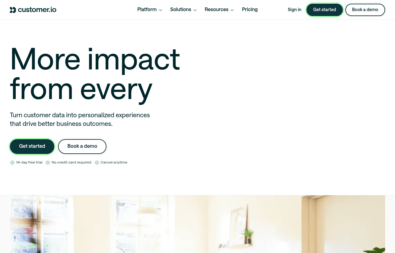 Customer.io product homepage