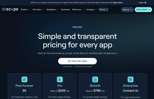 Descope pricing and plans