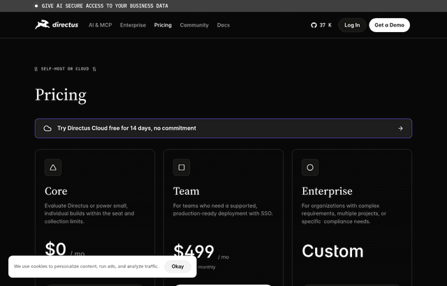 Directus pricing and plans