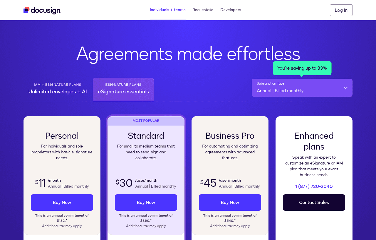 Docusign pricing and plans