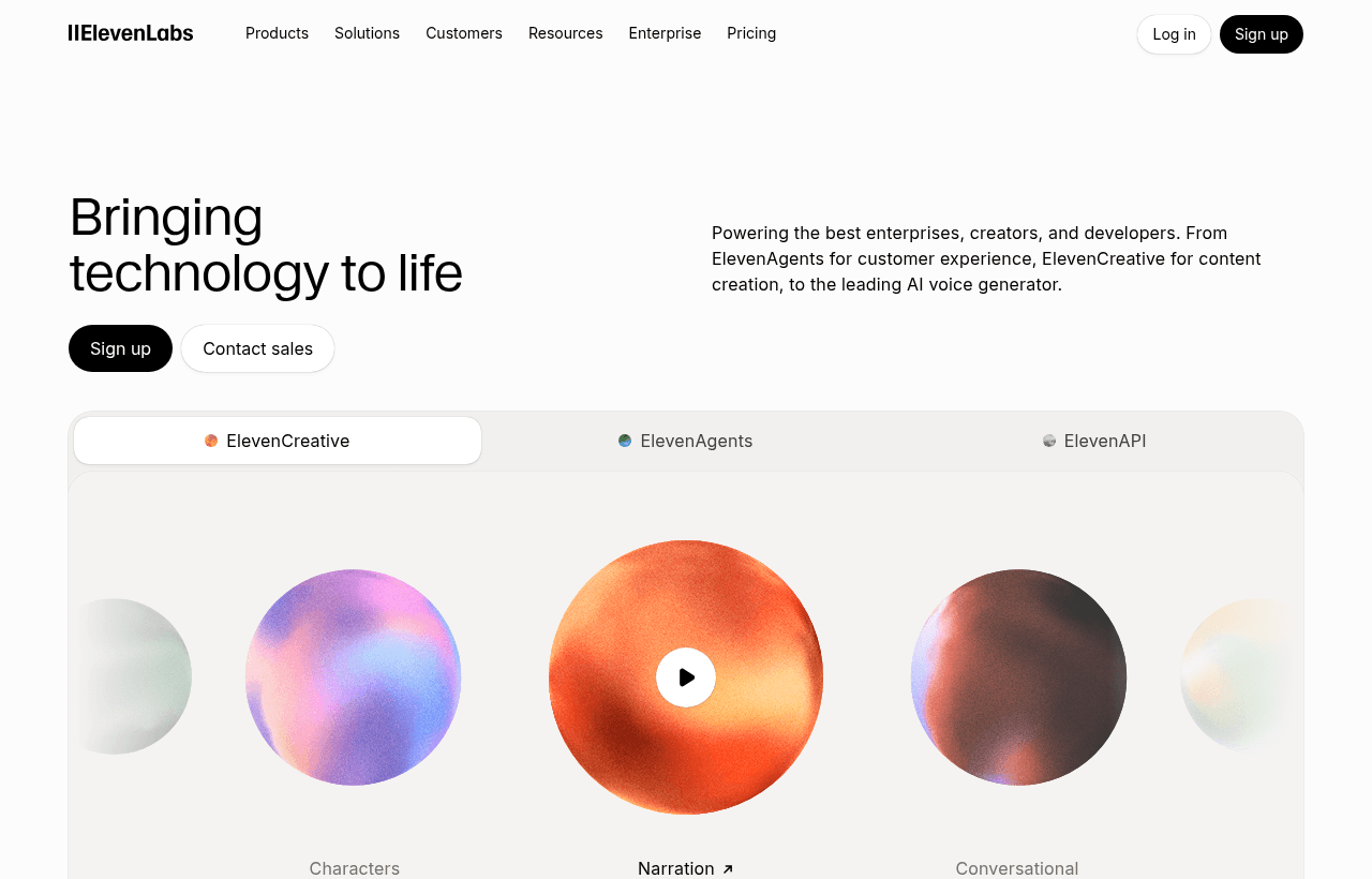 ElevenLabs product homepage