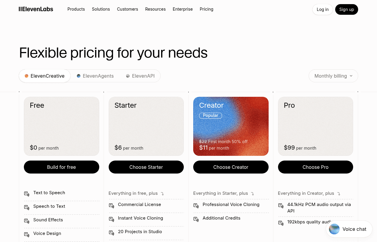 ElevenLabs pricing and plans