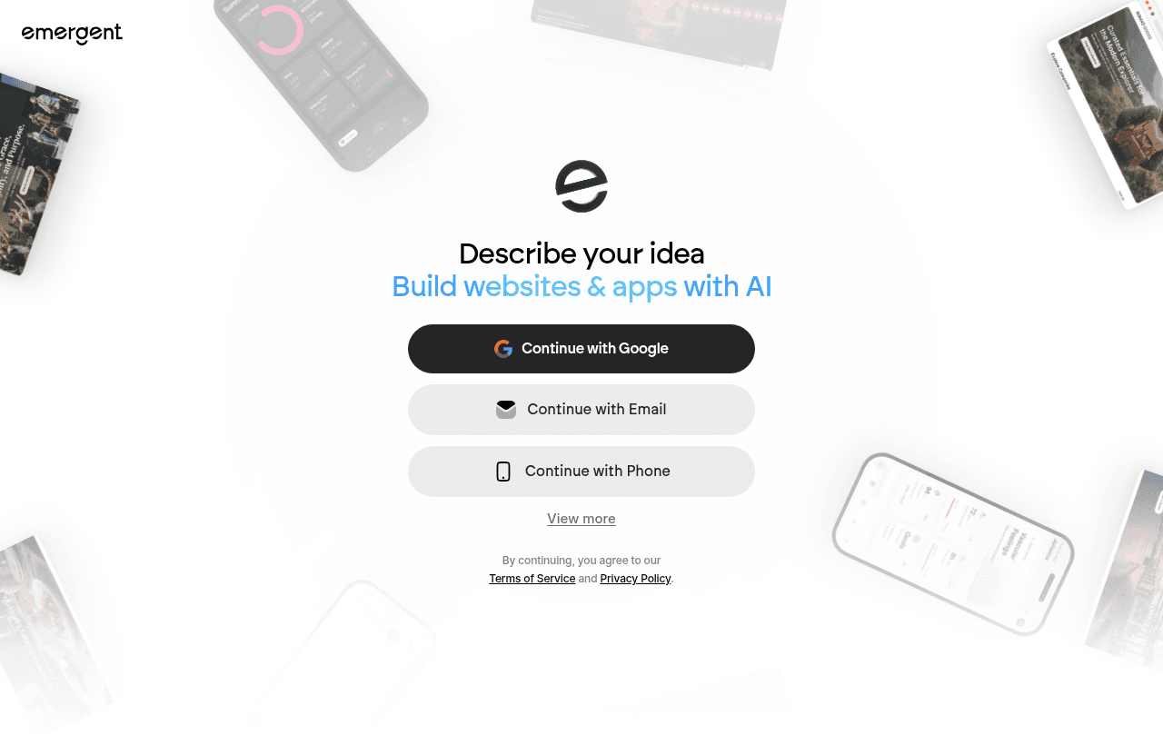 Emergent product homepage