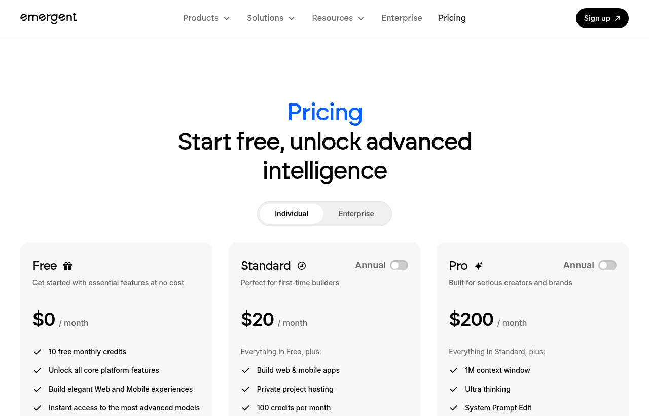 Emergent pricing and plans