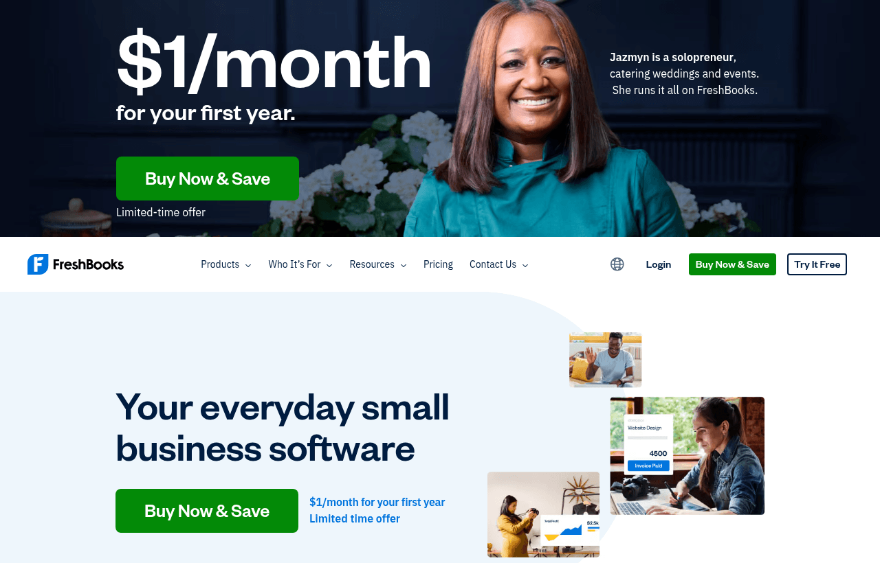 Freshbooks product homepage