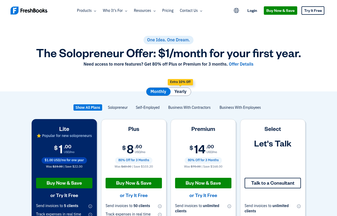 Freshbooks pricing and plans