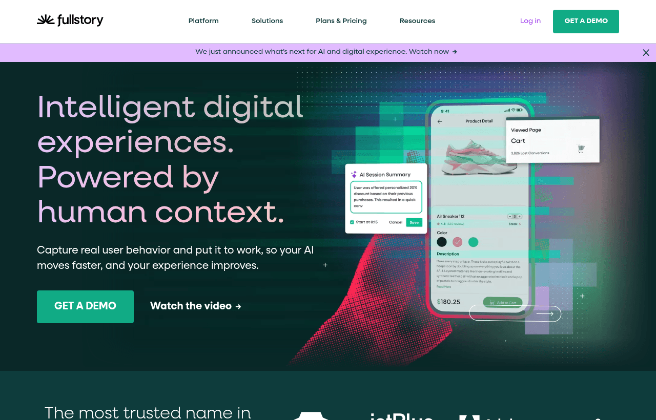 Fullstory product homepage