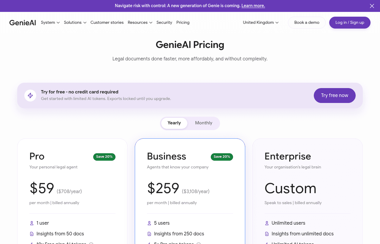 Genie AI pricing and plans