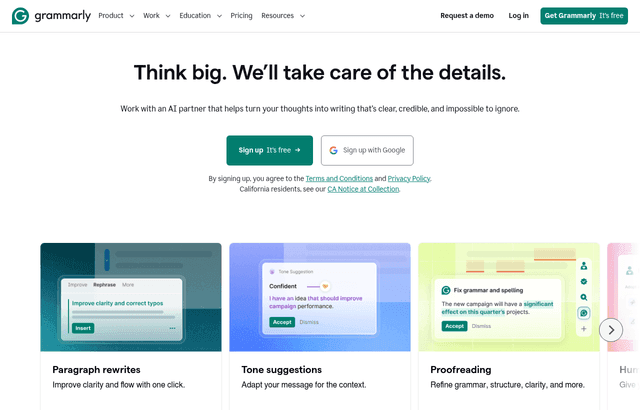 Grammarly product homepage