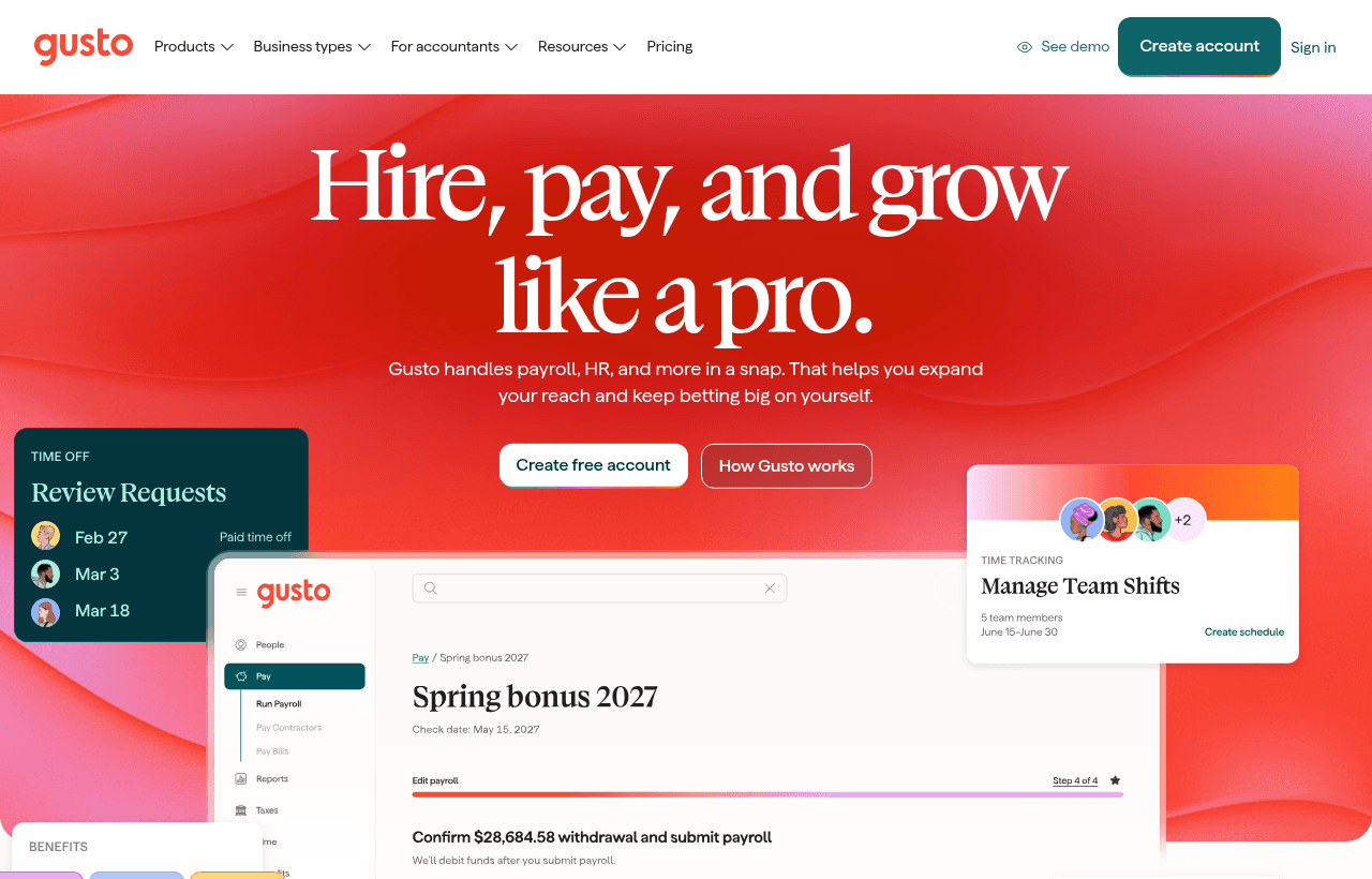 Gusto product homepage