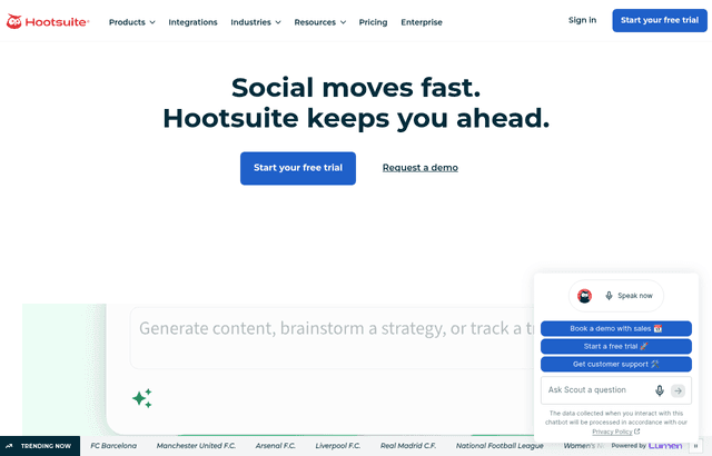 Hootsuite product homepage