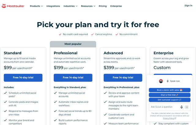 Hootsuite pricing and plans