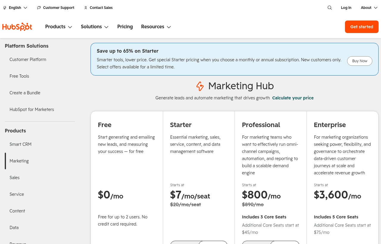HubSpot for Startups pricing and plans