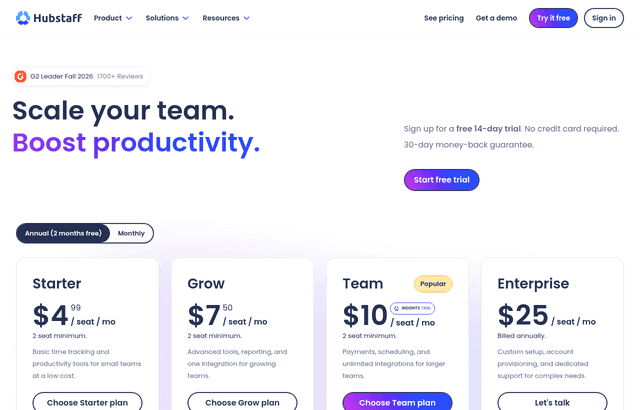 Hubstaff pricing and plans