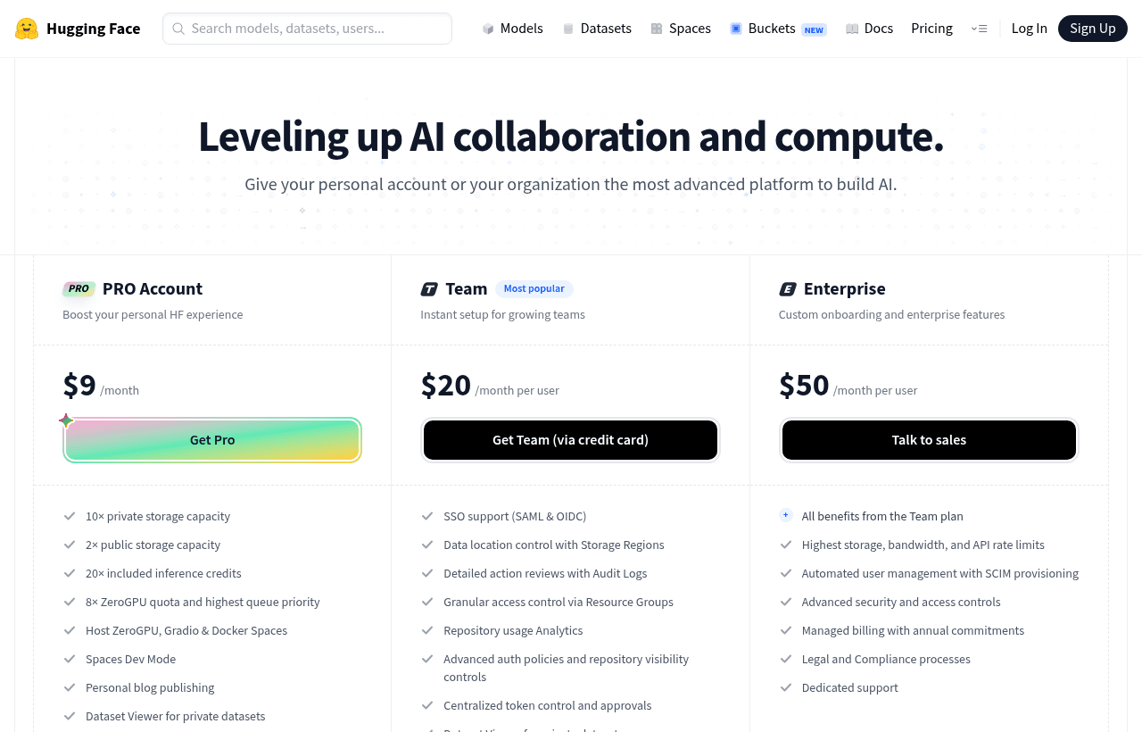 Hugging Face pricing and plans