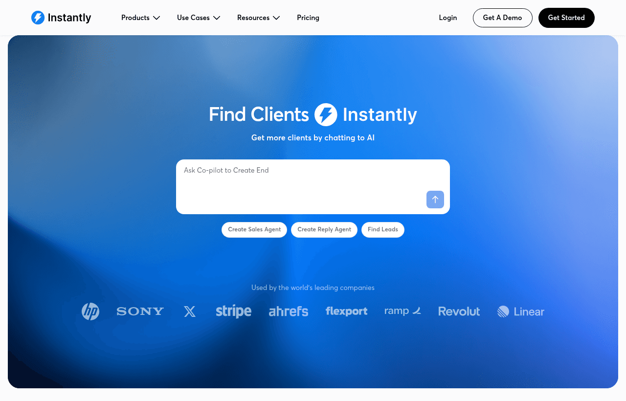Instantly product homepage