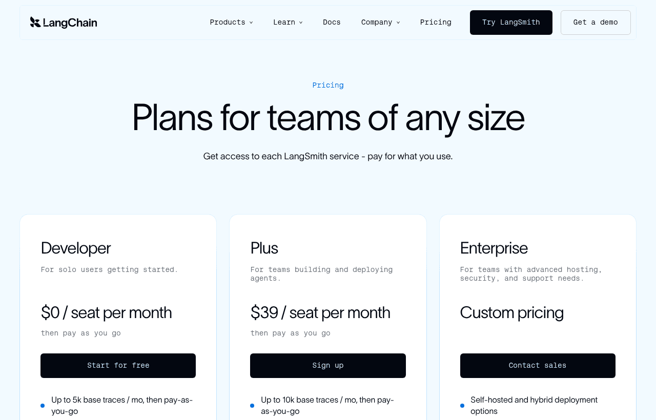 LangChain pricing and plans