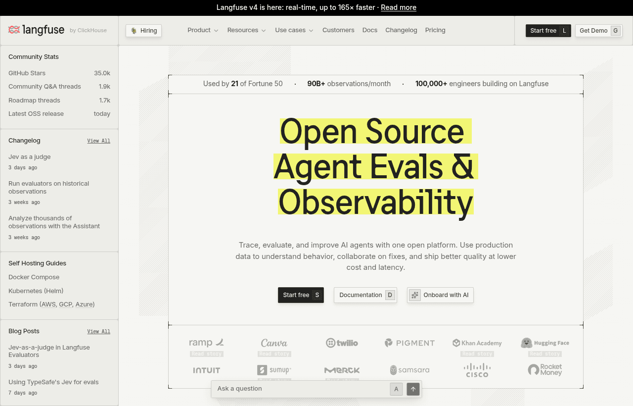 Langfuse product homepage