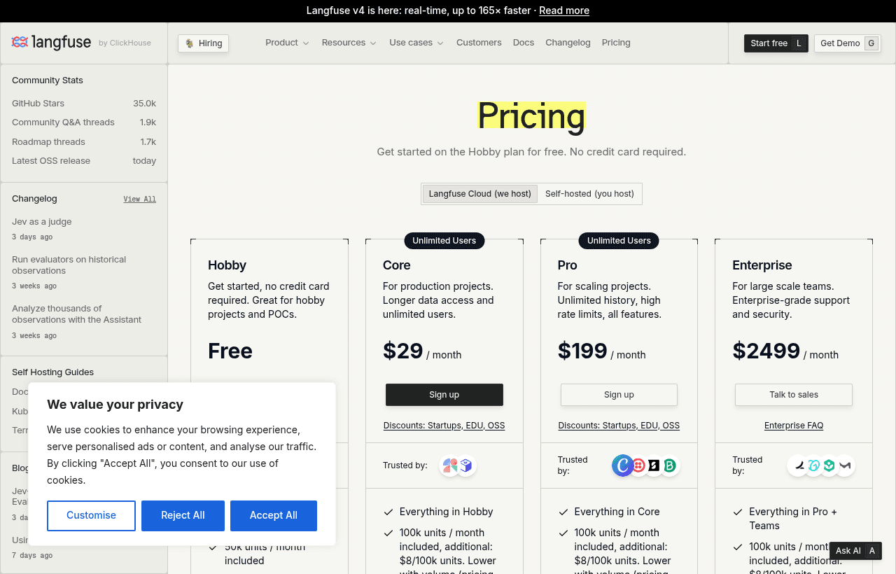 Langfuse pricing and plans