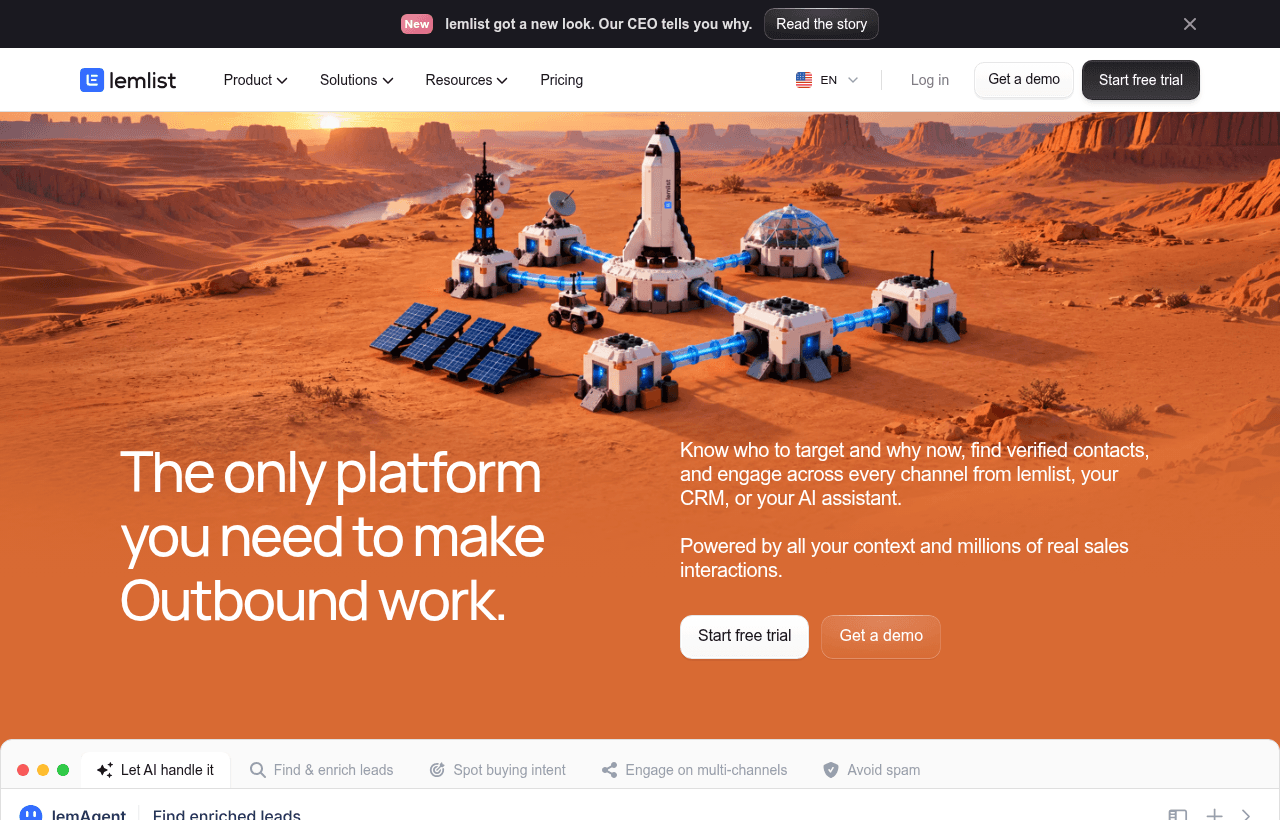 Lemlist product homepage
