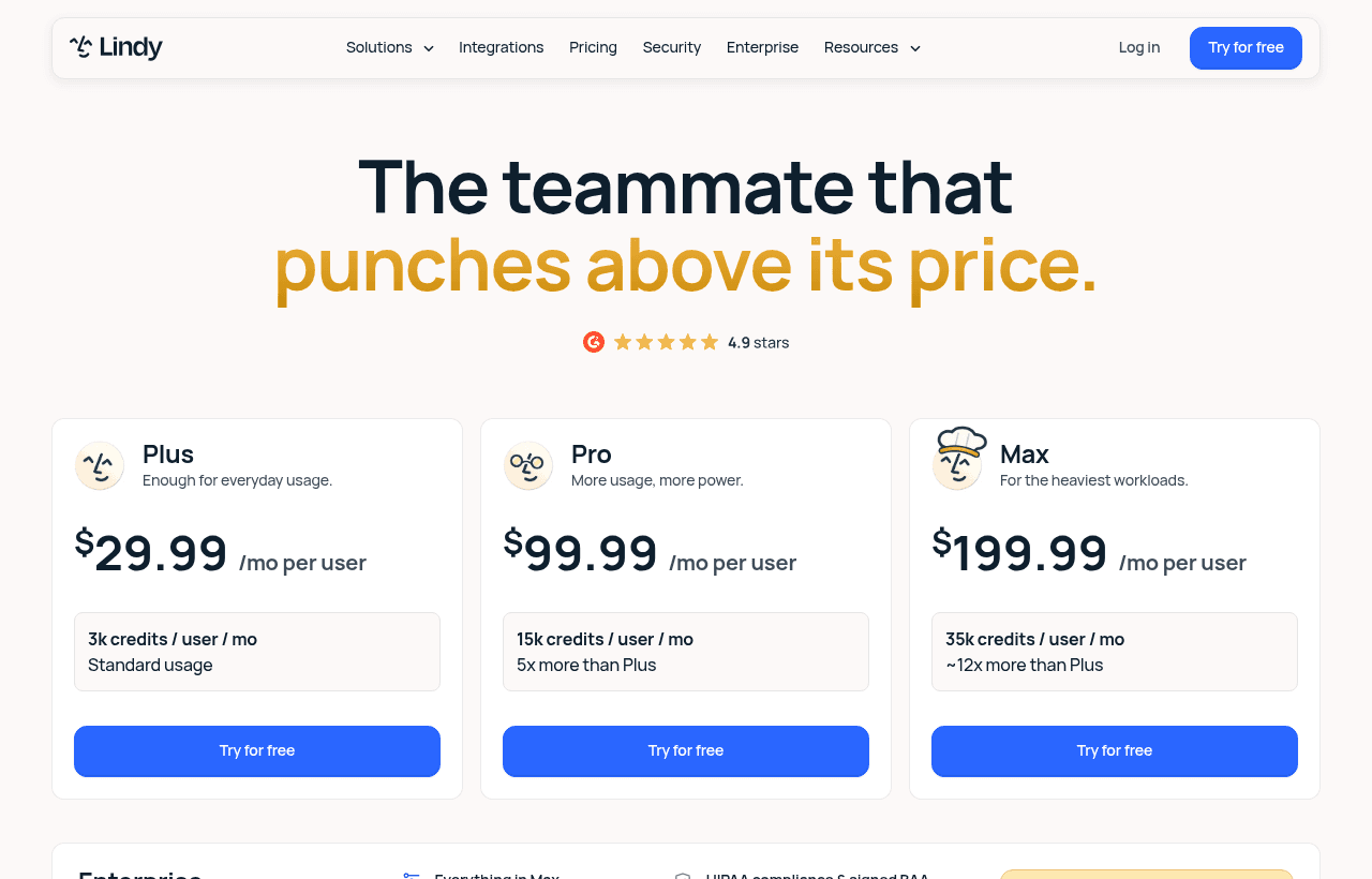 Lindy pricing and plans