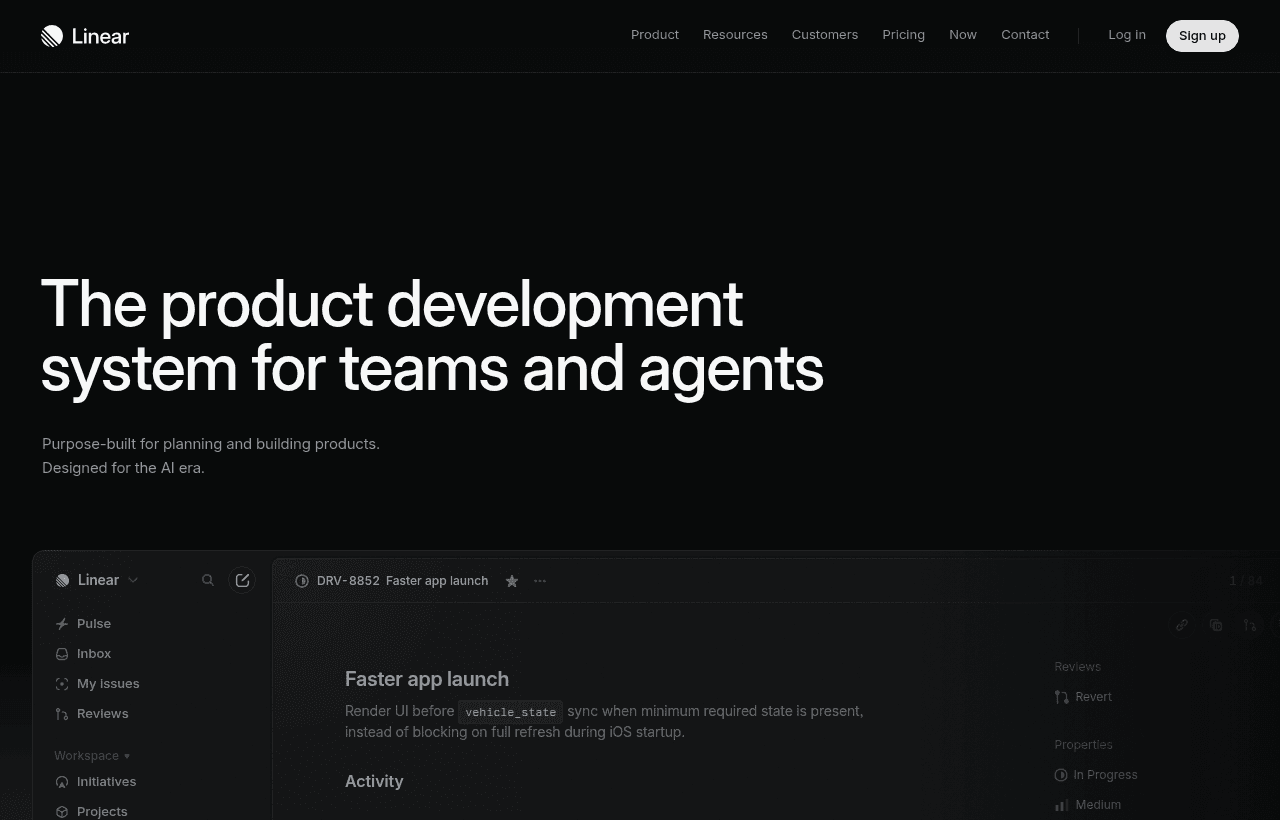 Linear product homepage