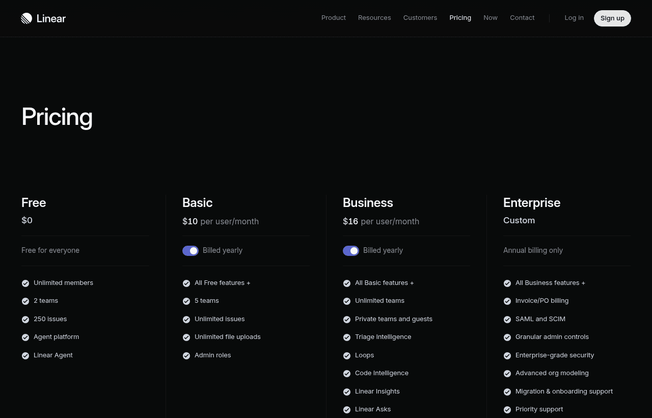 Linear pricing and plans